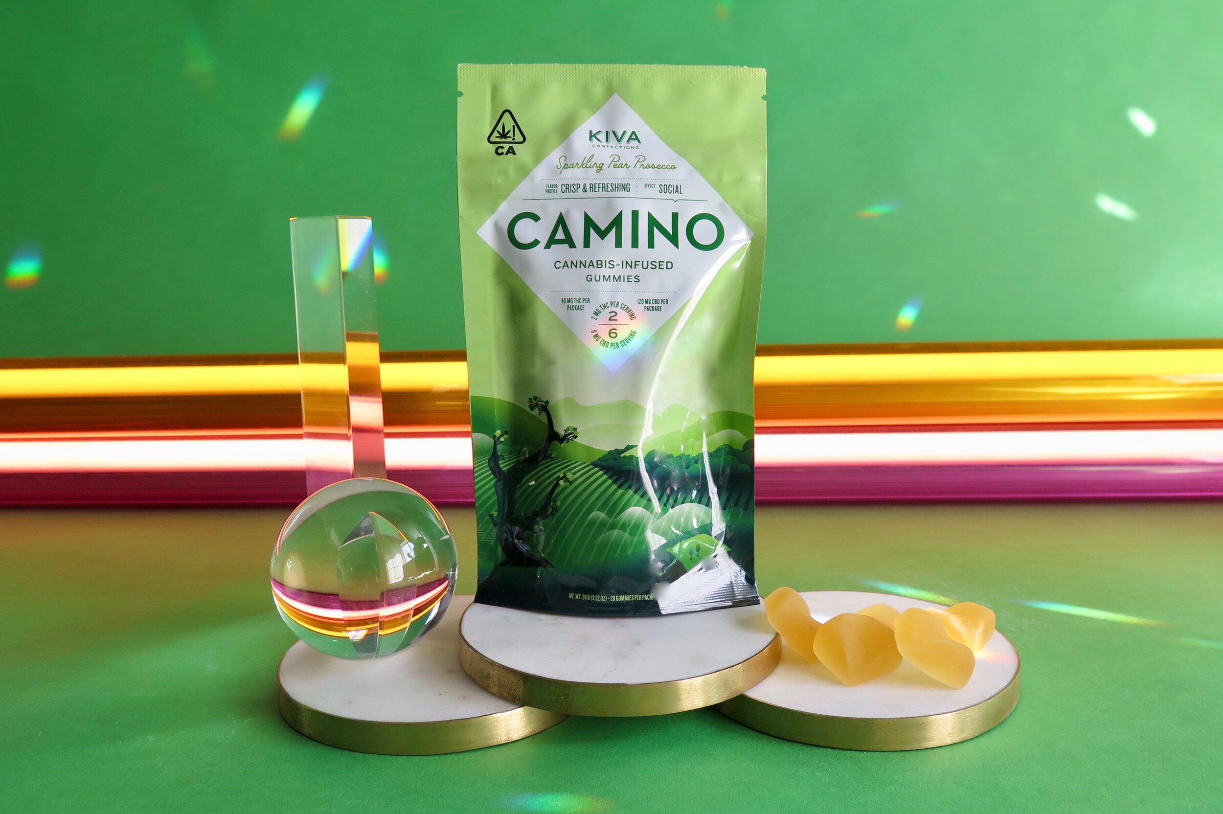 The Kiva Camino Sparkling Pear Prosecco gummies are great for daytime. Photo: Marcia Gagliardi. © mymilligram. Styling: Christian Jusinski/Surfacehaus.